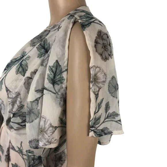 ASTR Boho Floral Print Midi Wrap Dress Short Sleeve V-Neck Sundress Size M Pink - Picture 3 of 8